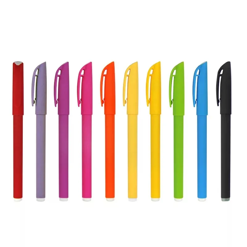 black rubber coated promotional gel pen customise logo printed souvenir with clip