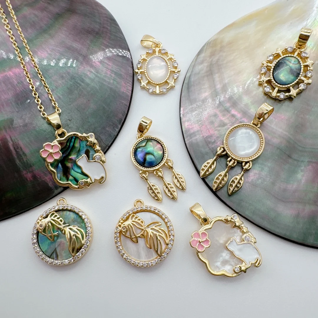 Oro Joyeria 18k Laminated Gold Wholesale Jewelry Brass Pendant Charms Accessories Women Dream Catcher Cat Fish Shell Pendants