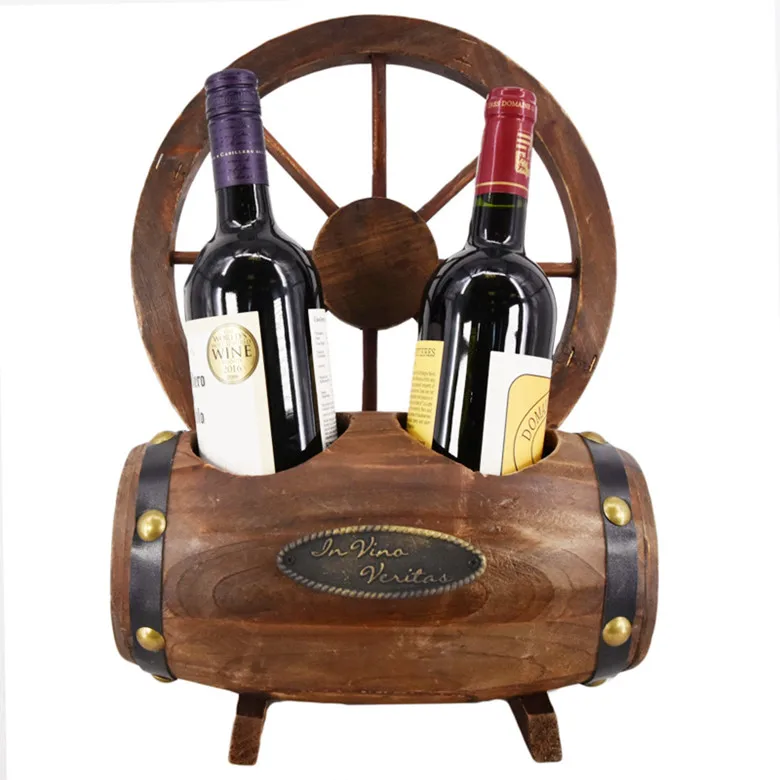 Fcactory Price Creative Logo Custom Countertop Barrel Bottle Grid Cabinet Solid Wood Wine Rack