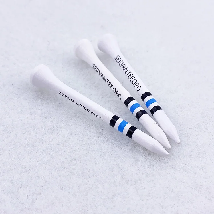 Custom white black wooden golf tees with two color stripes printed on shank