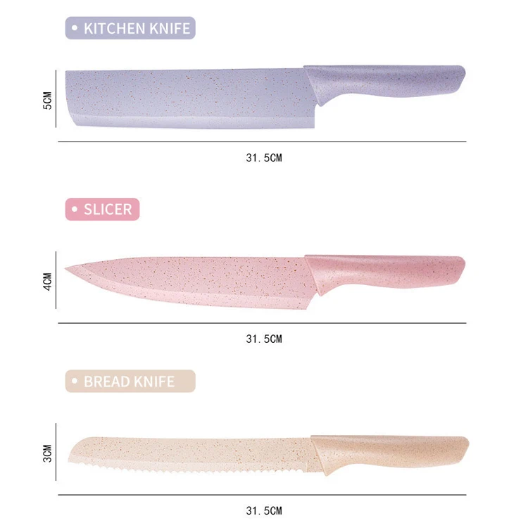 Hot sales colorful wheat straw Kitchen knives 6-Pieces Kit Stainless Steel fruit Knife Scissor Peeler Knife set with gift box