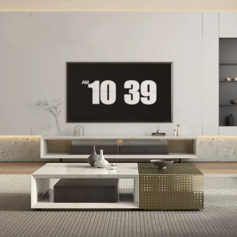 Chinese Supplier Luxury Stone Top Marble Coffee Tables Living Room Rectangle Metal Coffee Table