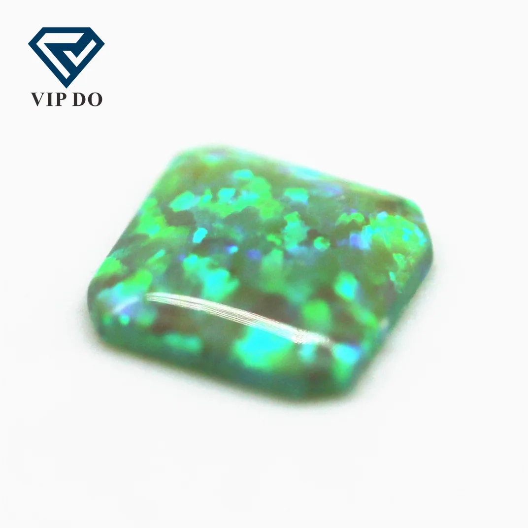3*3-10*10mm multicolored synthetic opal square flat back cabochon cut opal OP#11 light green fire opal cabochon loose gemstones