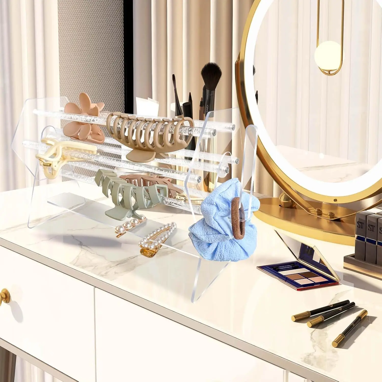 Modern 360-Degree Rotating Claw Clip Organizer Acrylic Hair Accessories Counter Top Display Rack