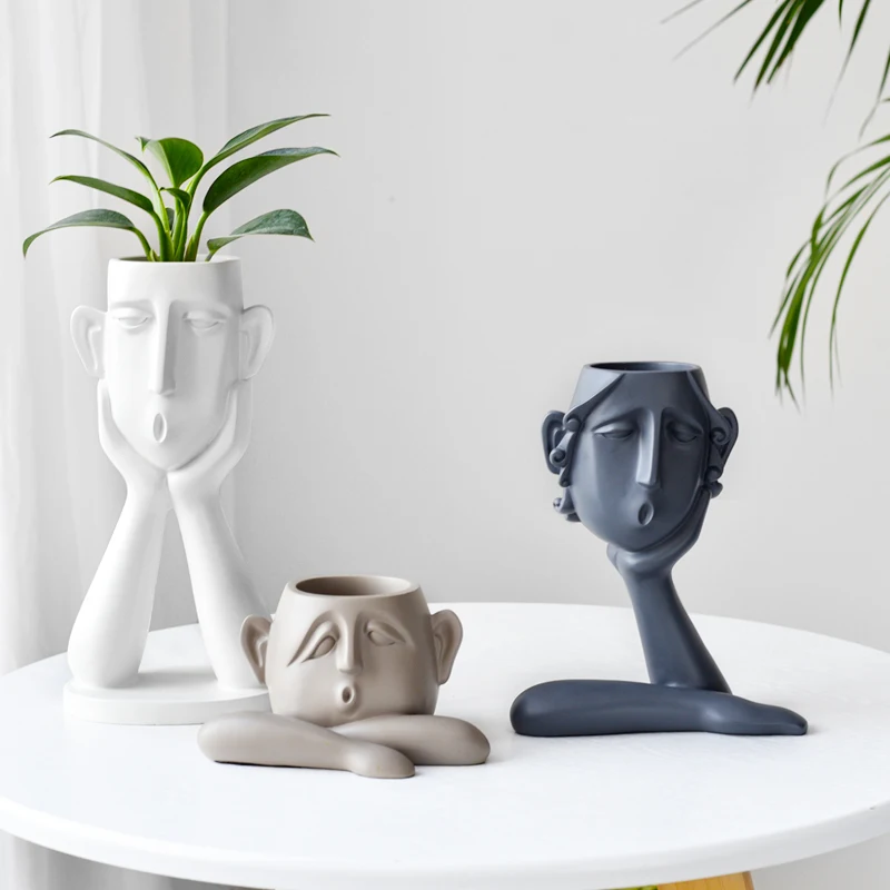 
China Factory Resin Human Face Shaped Flower Pot Succulent Planter Flowers Planter Nursery Decorative Plastic Flower Pot 