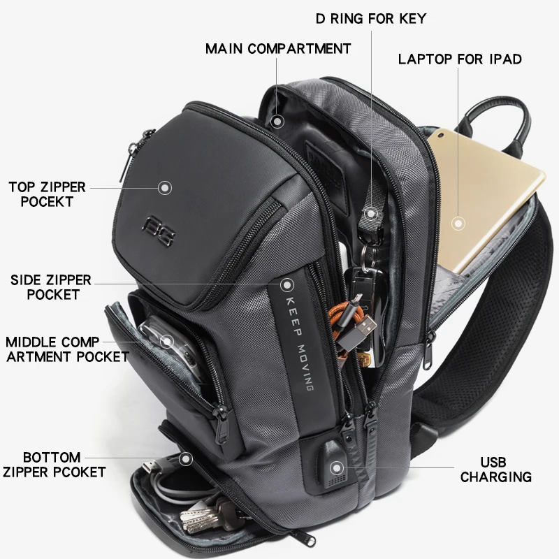 
2020 new design hot selling custom oem fashion men anti theft shoulder waterproof chest crossbody sling bag for men 