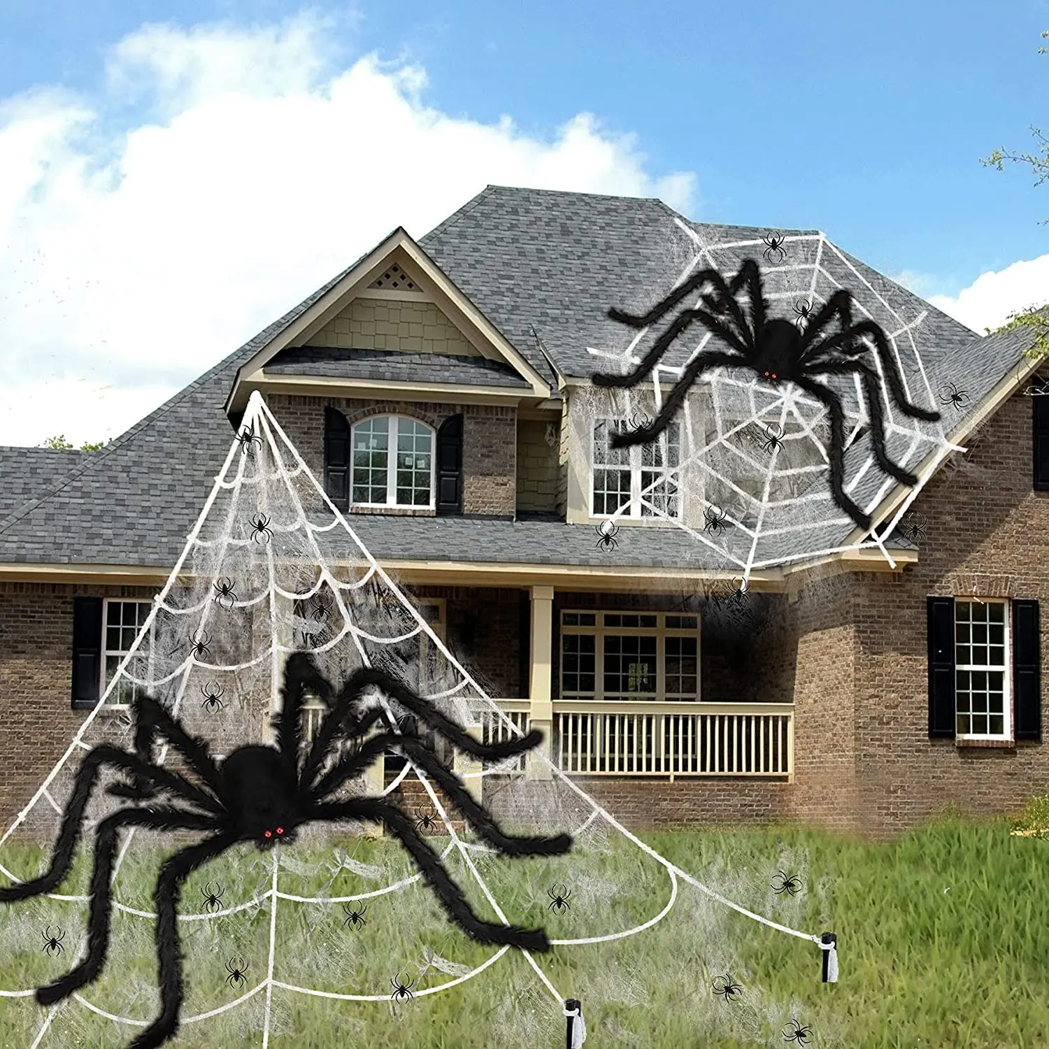 Halloween Decoration Spider Props Ghost Festival Layout Decoration Set Black Simulation Plush Spider  Web