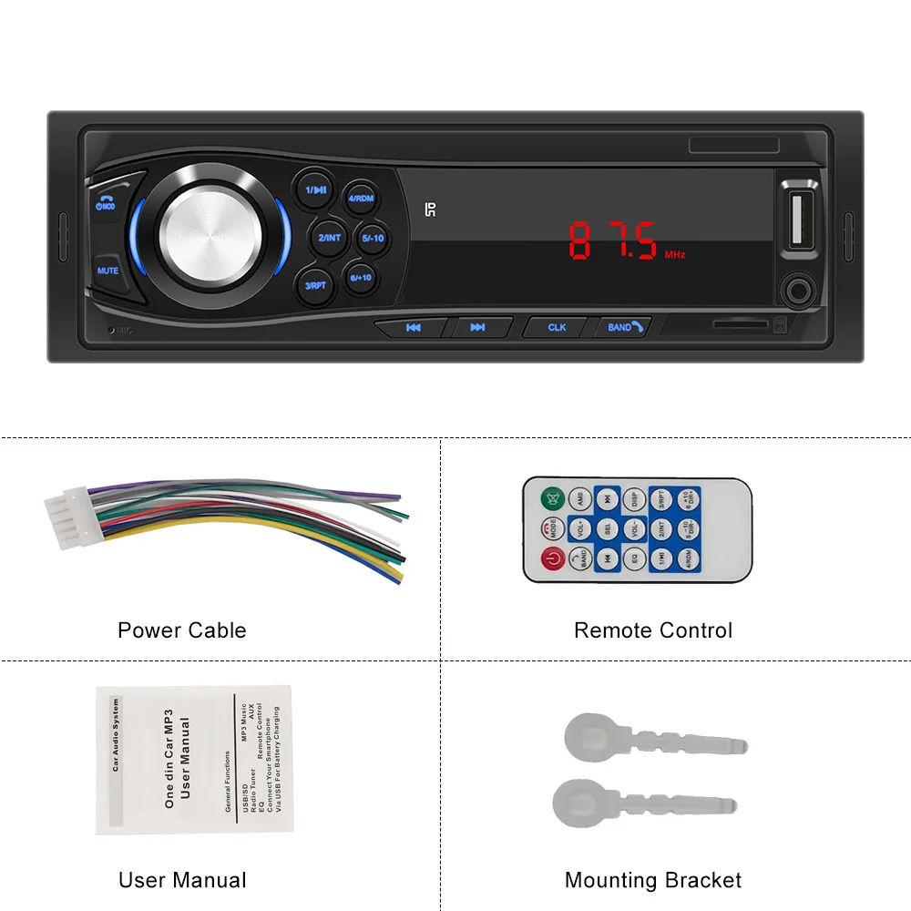 1028 Handsfree LED Digital Car MP3 Player Plastic Metal AUX TF Card U Disk Head Unit Receiver for 12V Automobiles