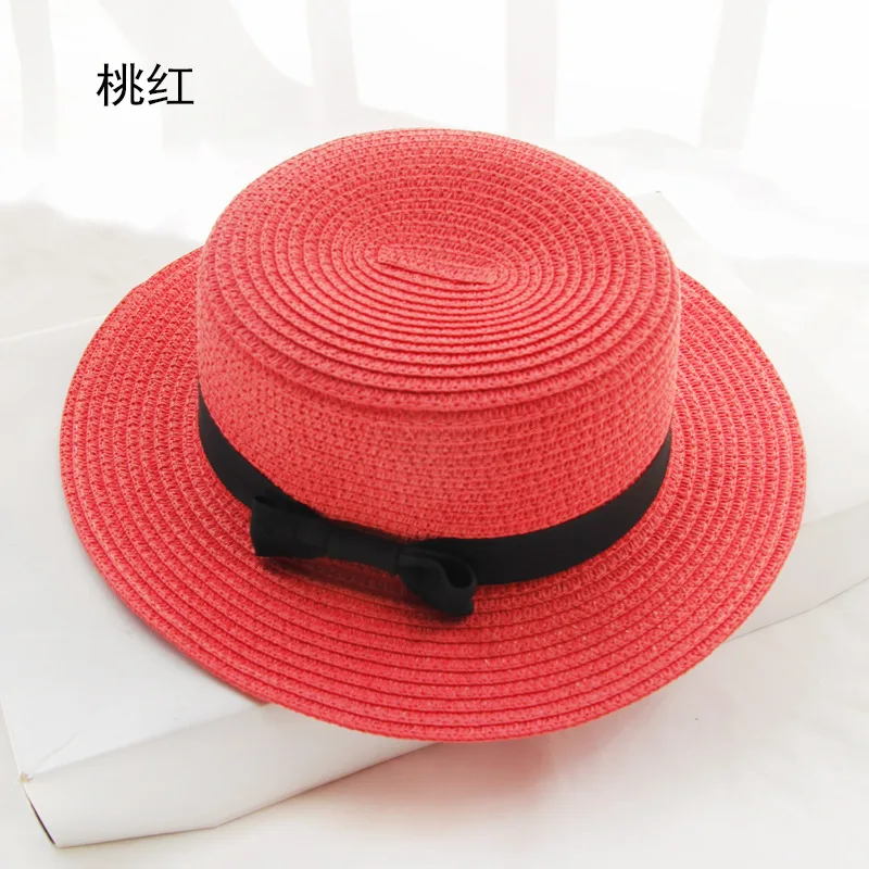 
Wide Brim with bowknot paper boater flat top collapsible straw female visor beach hat Floppy travel straw hat 