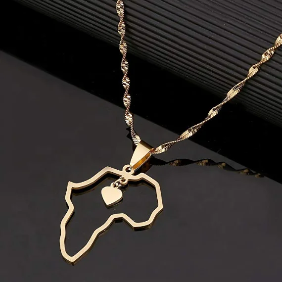 Map Of African 18k Gold Plated Stainless Steel Custom Jewelry Fashion Africa Continent Map Pendant Necklace