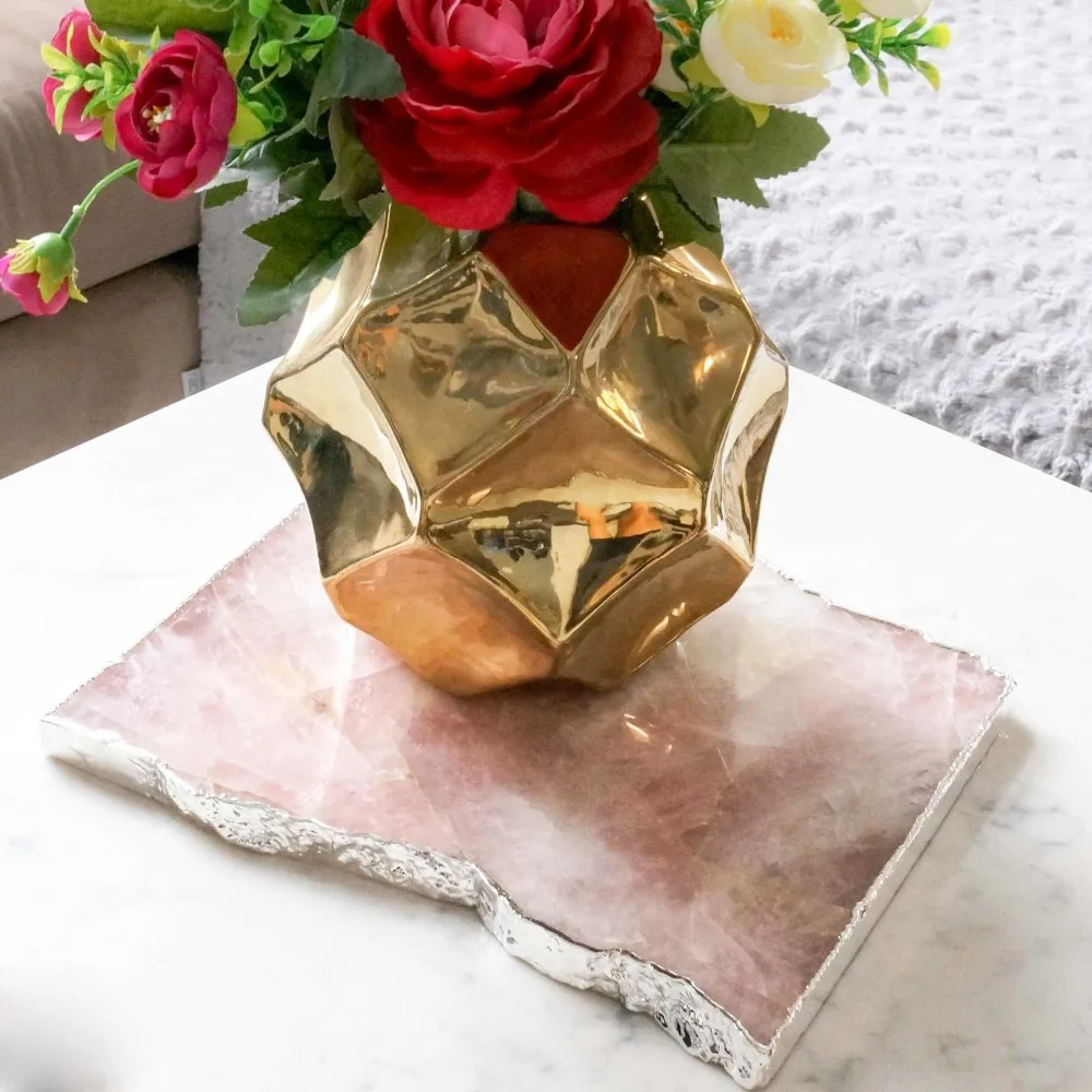 Natural Crystal Gemstone Natural Agate Platters Cheese Board Pink Rose Quartz Tray