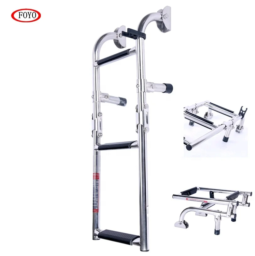 FOYO Mirror Polished Small folding boat ladder for marine narrow step ladders