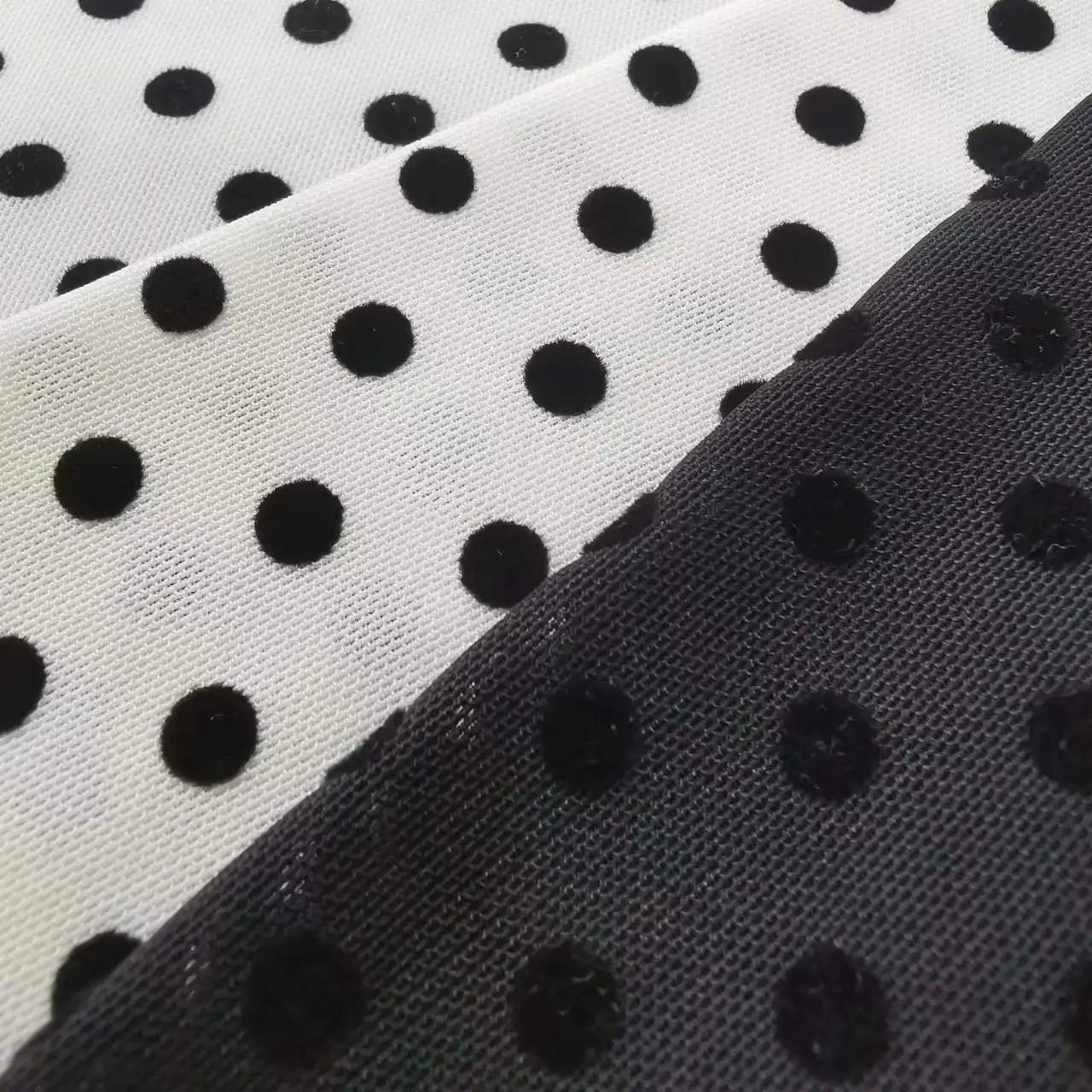 100% polyester high quality swiss polka dot flocking pattern printed tulle mesh fabric for dress