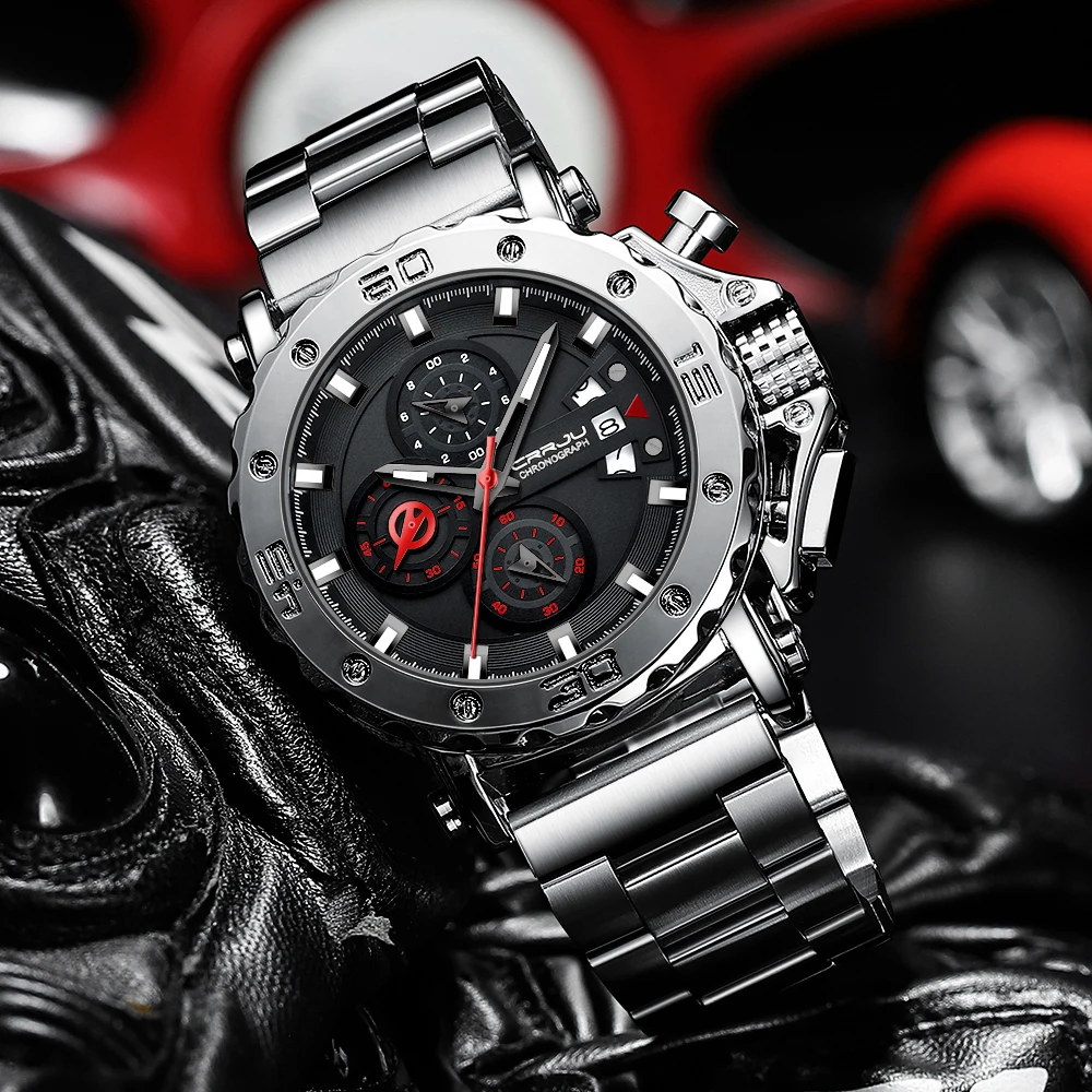 Customized logo high quality  stainless steel band chronograph  big dial 47MM quartz men luxury watches