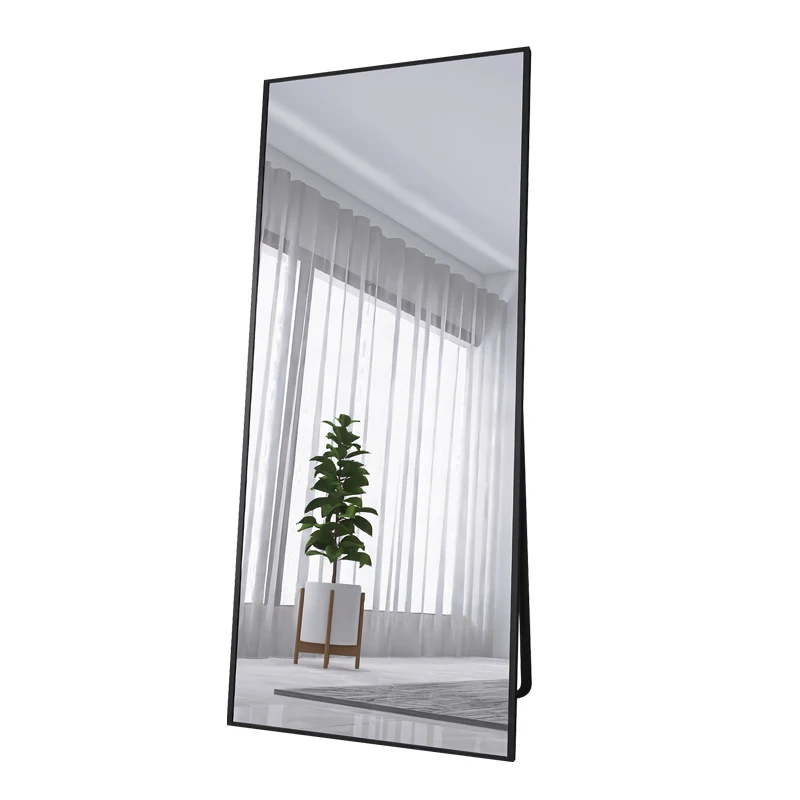 China Manufacture Decorative Black Metal Framed Full Length Large Standing Mirror aluminium dressing mirror