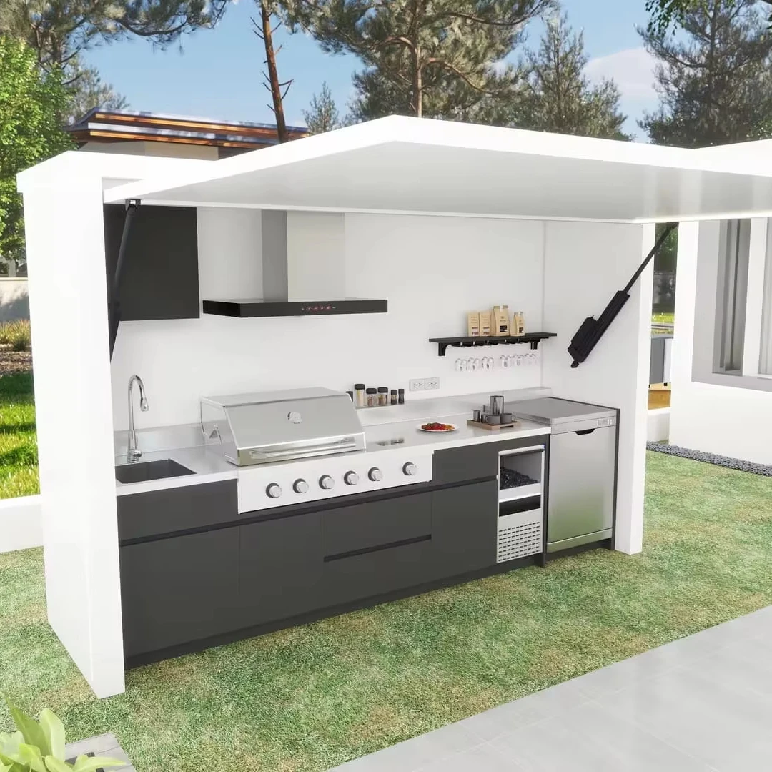 2024 New Wholesale Customized Outdoor Kitchen Gas Grill Kitchen Cabinet And BBQ Grill With Shed