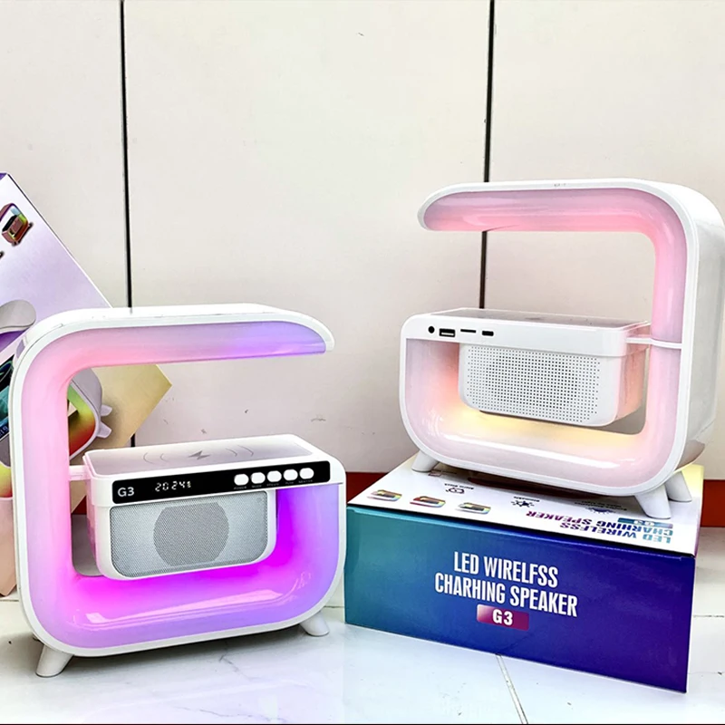 Новое поступление диммируемая настольная лампа восход солнца Цифровой RGB Световой будильник с беспроводной зарядкой