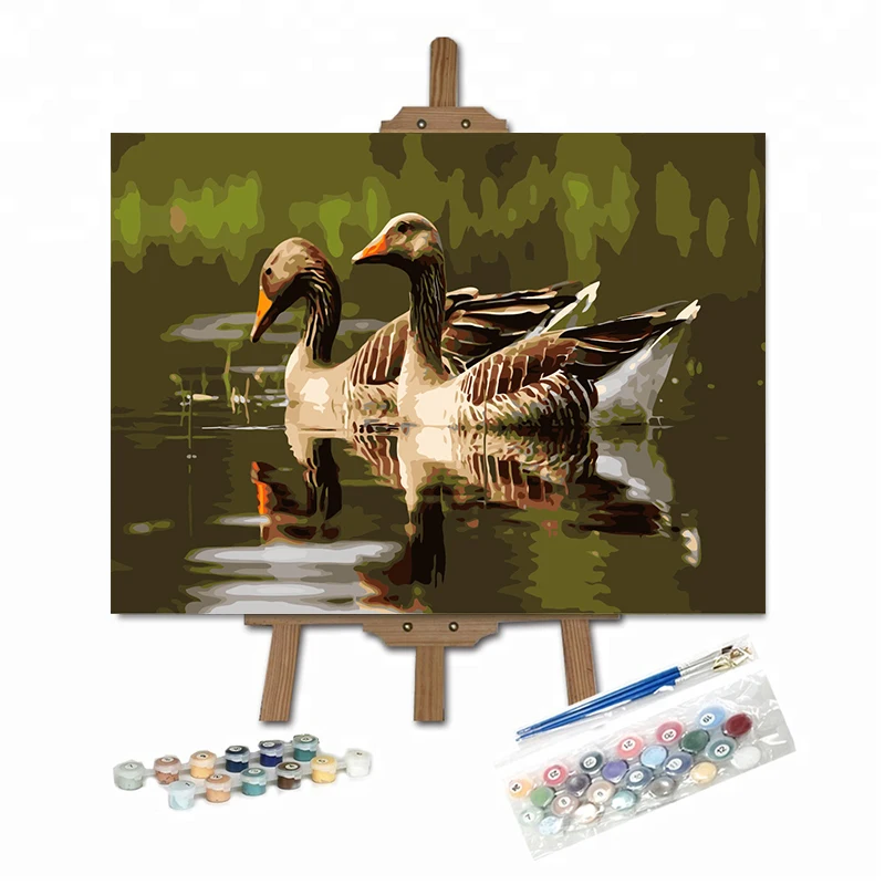 ROYALDREAM Mandarin Duck Painting River Canvas Oil Painting by Number 40*60