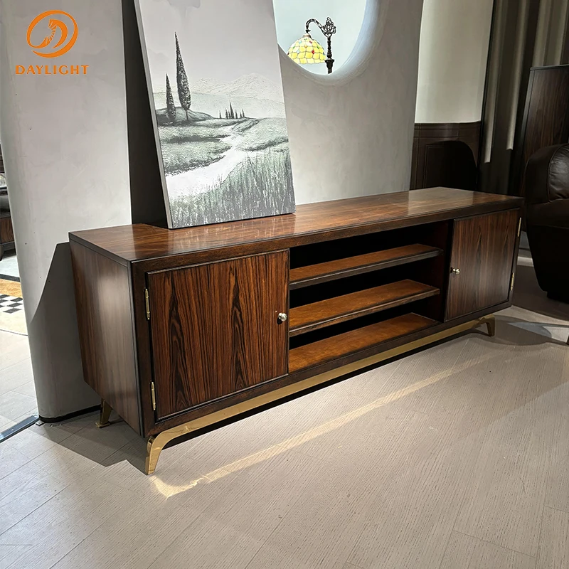 Apartment Living Room Furniture Vintage Solid Wood Villa European TV Stand Royal Customizable Antique Hotel TV Bench Cabinet