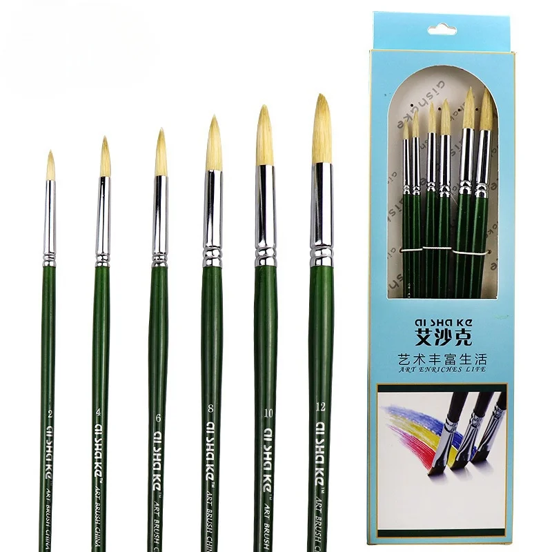 New Professional 6-Piece Paint Brush Set Artis Bristle Oil Painting Brushes