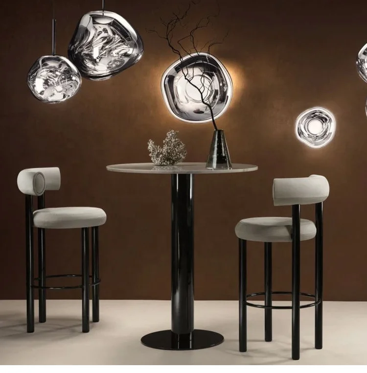 Custom counter height upholstered kitchen black wrought iron bar stools high chair luxury high cocktail bar table and chair set