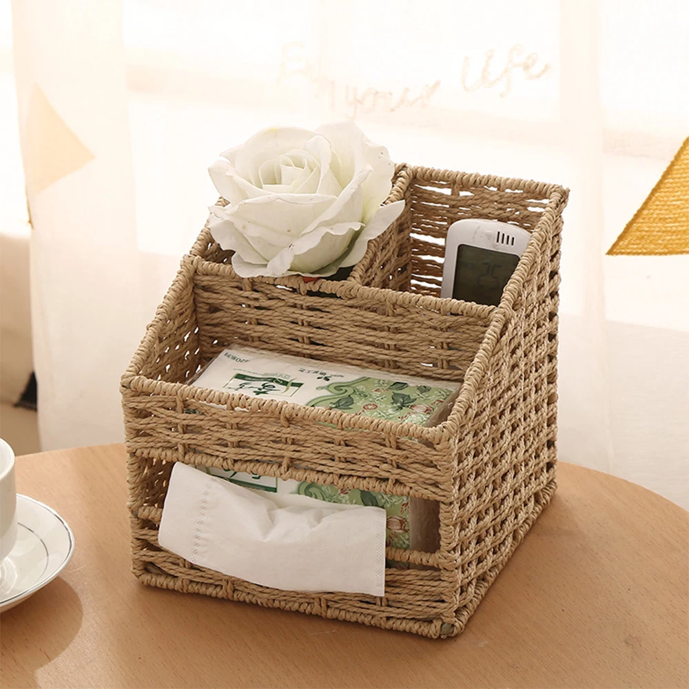 LINDON Office Bathroom Living Room Desk Countertop Organizer Woven Storage Baskets