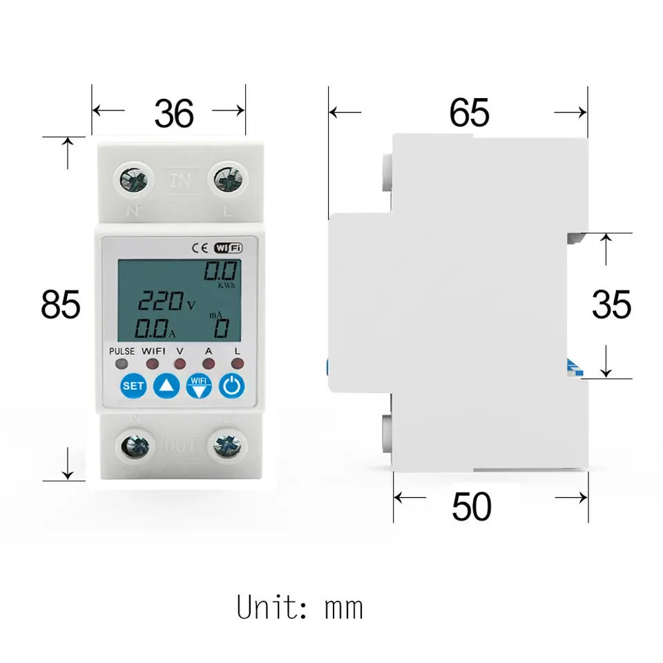 TUYA APP WiFi Smart Circuit Earth Leakage Over Under Voltage Protector Relay Device Switch Breaker Energy Power kW