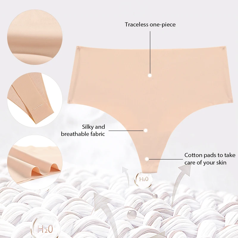 Custom Logo Ropa Interior Mujer Seamless Underwear Stretch Cotton Laser Cut Middle Waist T Back Thongs Panty For Women