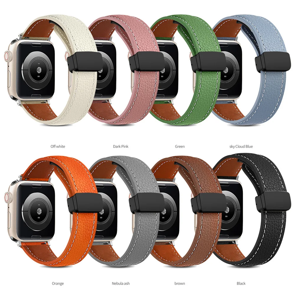 Кожаный ремешок для часов с магнитной пряжкой сменный Apple Watch Iwatch Ultra 8 7 6 5 4 38 40 41 44 45 49 мм спортивный
