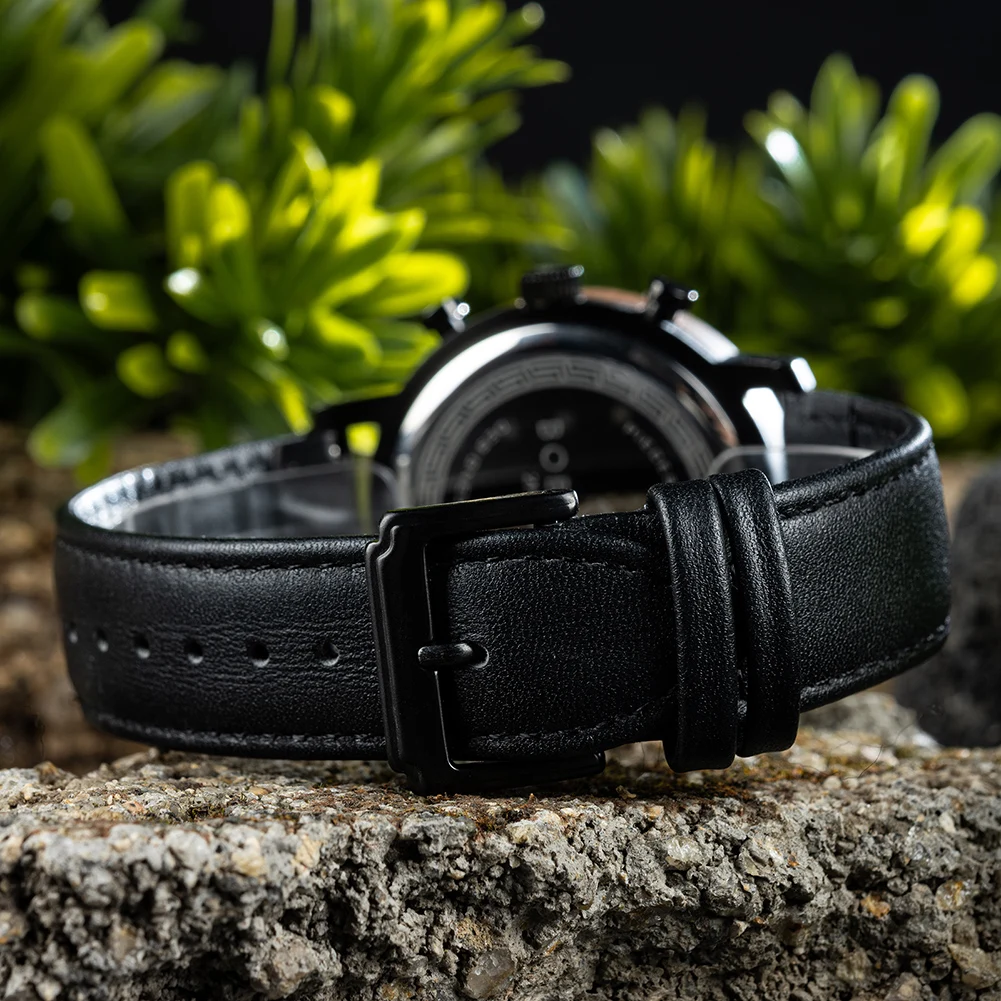 Custom luxury low moq Dropshipping Stainless Steel Case Leather strap Chronograph wood watch