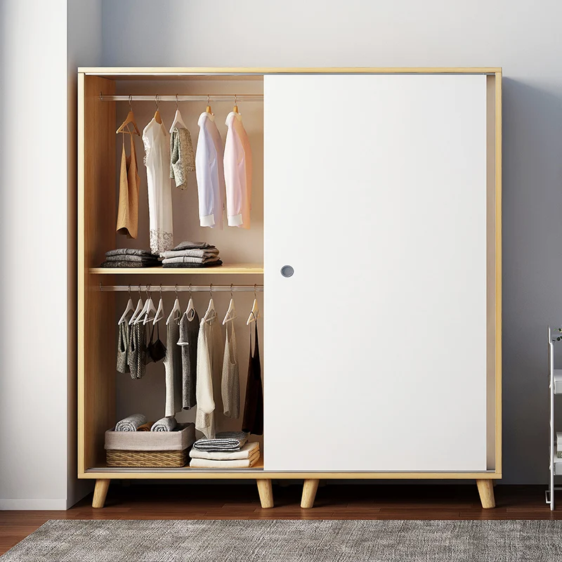 modern wooden nordic sliding closet wardrobe clothes storage organizer 2 door