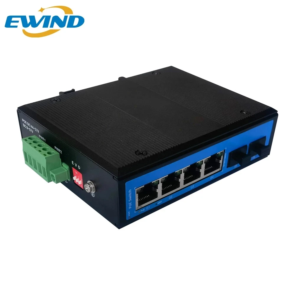 EWIND IP40 Industrial PoE Switch full Gigabit 1000M Fiber Ethernet Switch extend 300meter Watchdog AI LAN for CCTV