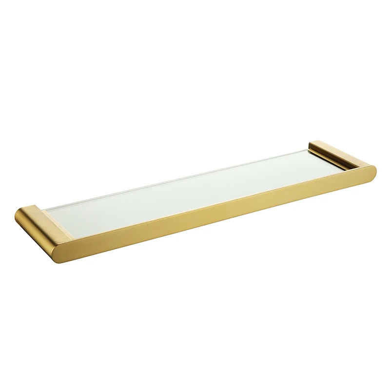 Bathroom accessories wall mounted 304 stainless steel single tier gold bathroom glass shelf shelves