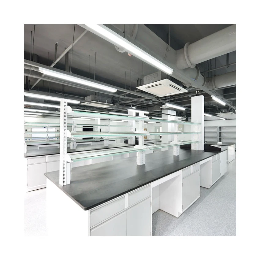 Custom size microbiology lab bench central steel work table laboratory benches with reagent shelf