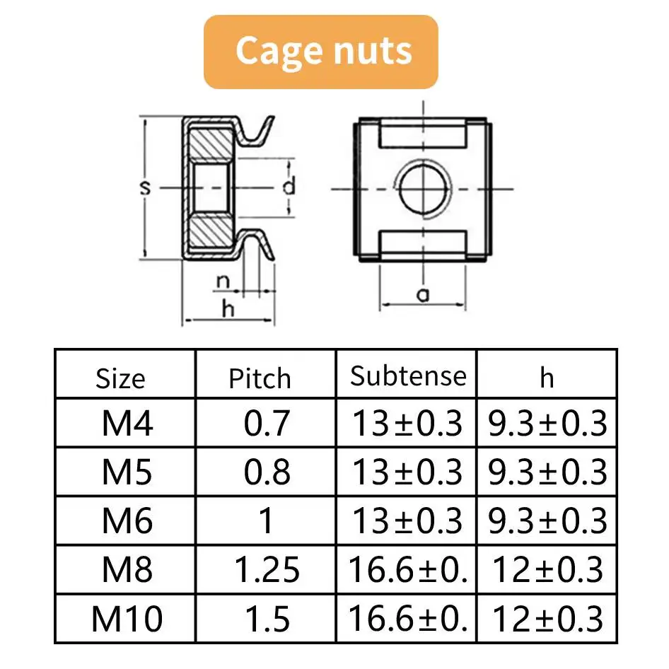 Yisen factory  M4 M5 M6 M8 cage nuts steel material zinc /nickel plated  square  cabinet nuts