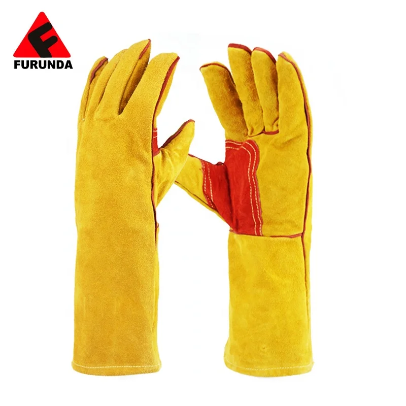 heavy duty 14 inches heat-resistant Cow split leather long Safety working welding gloves for welder