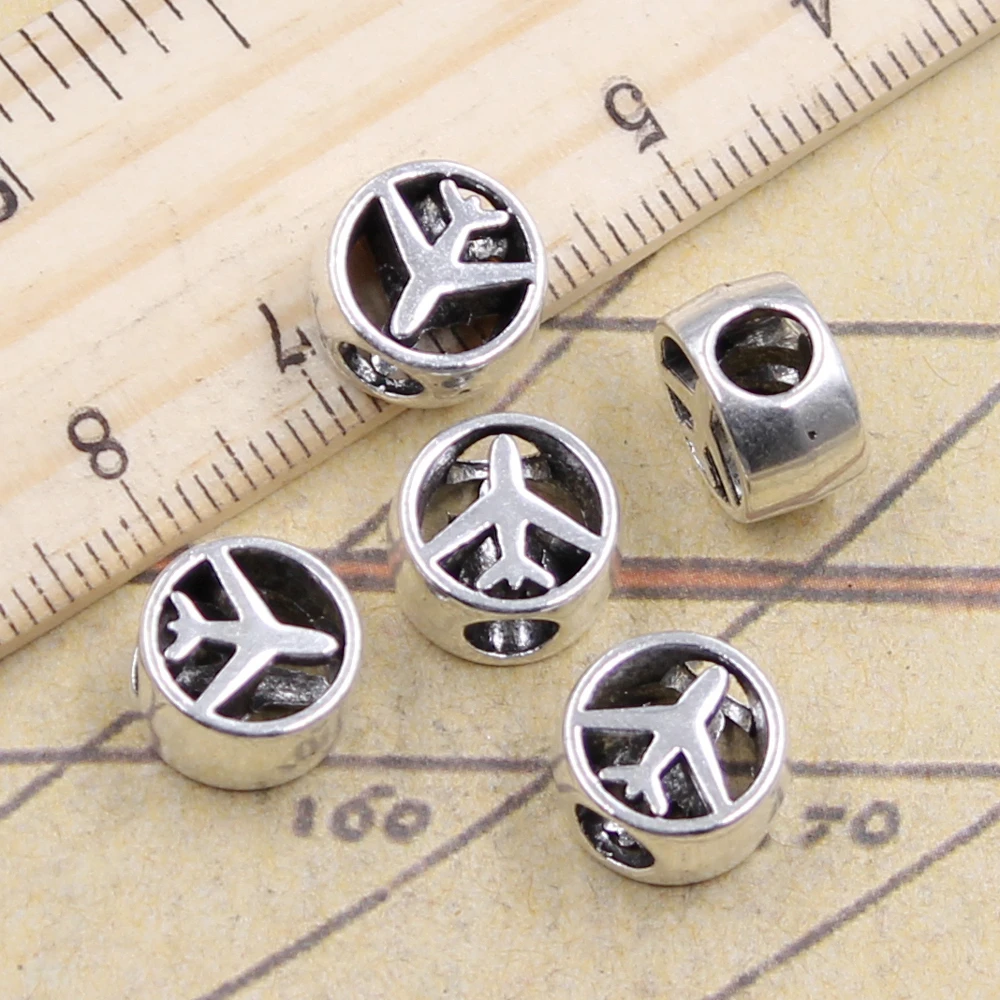 11*7*11mm airplane plane 4mm big hole bead charm fits antique silver charm bracelets Wholesale
