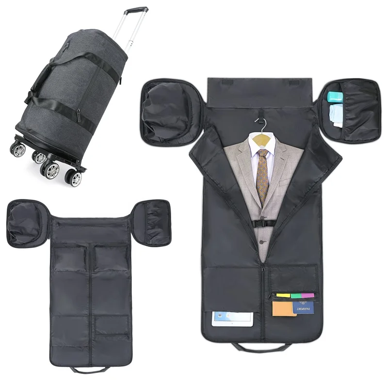 OEM Men Rolling Garment Cover Unisex Foldable Travel Suit Bag with Shoe Pocket Garment Suite case Travelling Bags Luggage