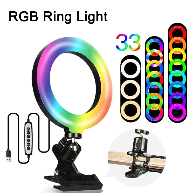 6 inch RGB Selfie Ring Light USB Fill Ring Lamp 16cm with Clip for Makeup Streaming Video Live TikTok