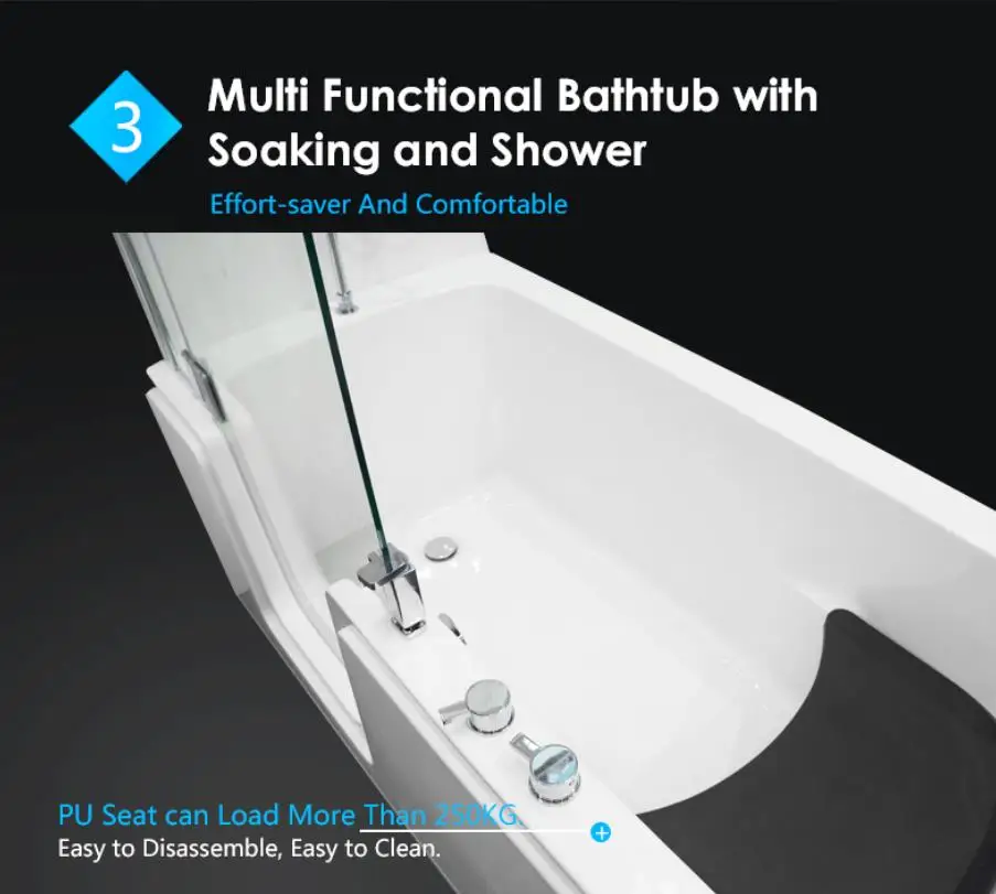 Modern shape cheap acrylic walk  bathtub adult soaking shower space saver