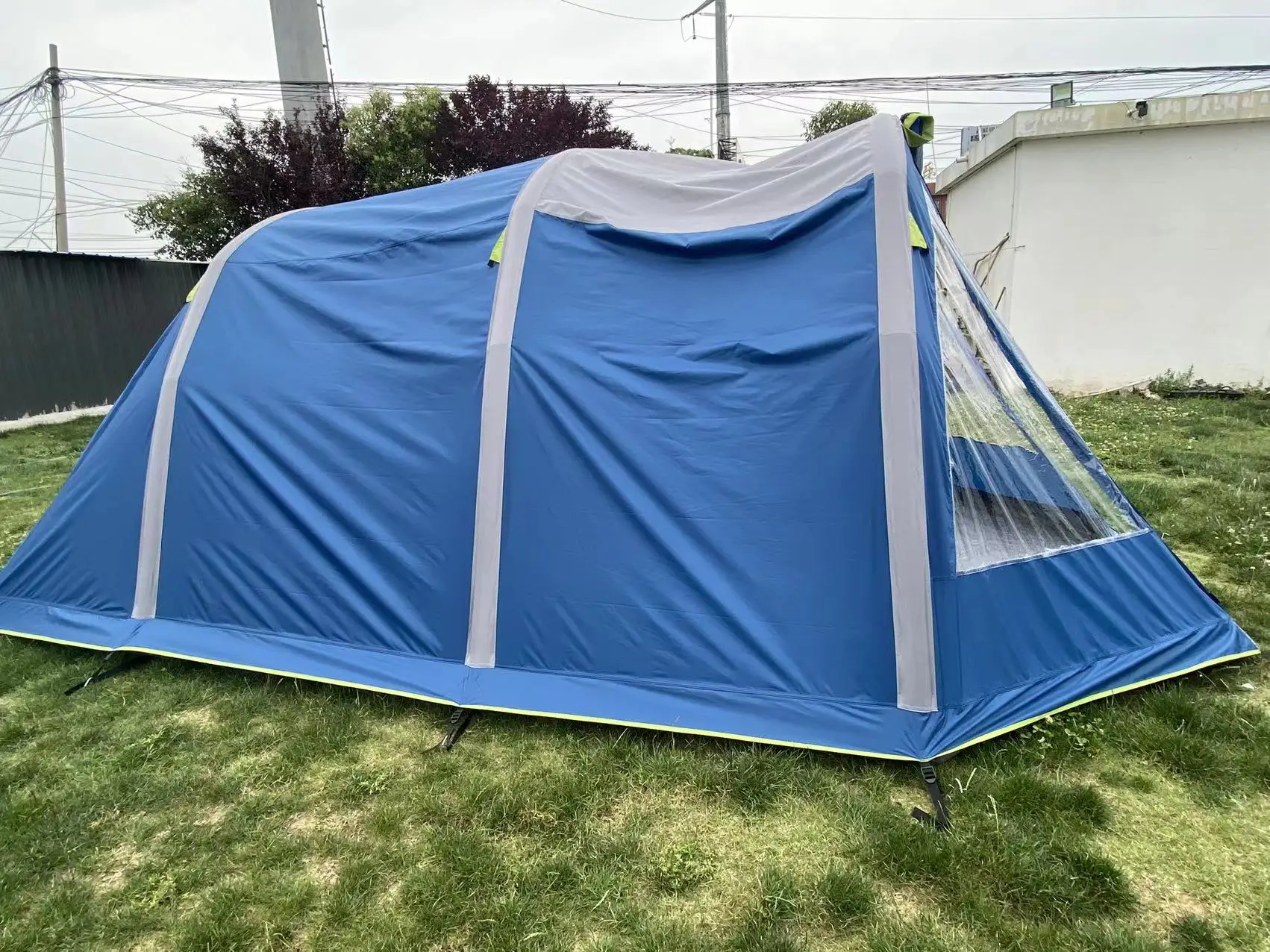 OEM 3 season outdoor waterproof big air pole  3 person 1 room camping tunnel inflatable tent