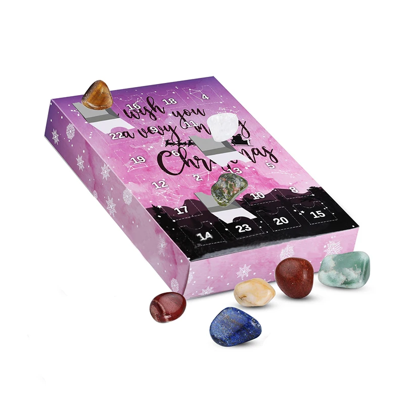Custom Countdown 24 days Mineral Gemstone Advent Calendars Crystals Gift Box Packaging Crystal Advent Calendar