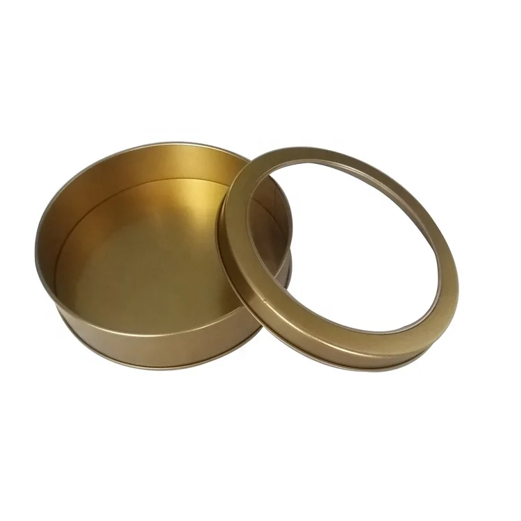 Gold Cookie Packaging Round Tin Box, Cake Tin With Clear Lid, Bulk Tin Can