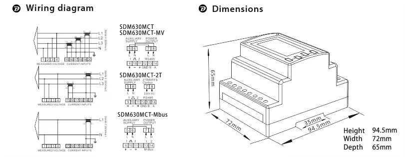 SDM630 100A Series One phrase Three Phase  Multifunction Energy Meter, Power Monitor suitable for deye growatt