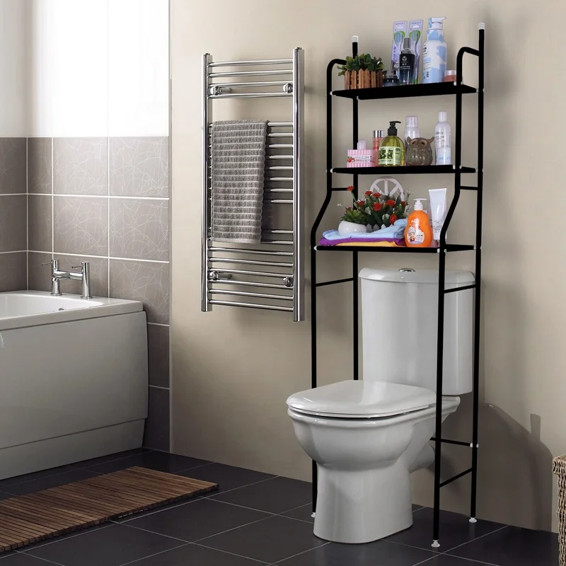 Cheap Triple Tier Floor metal steel tube pipe storage bathroom toilet rack