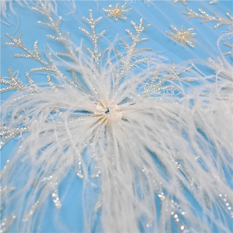 3d lace feather gold silver line supply beautiful sequin tulle fabric fabric  for wedding dress fashion show