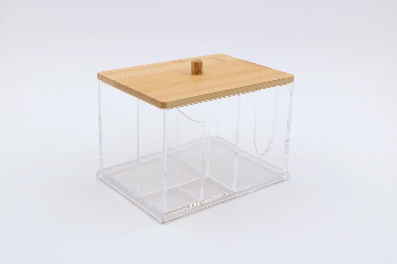 Plastic makeup box with bamboo cover Jewelry storage cosmetic box makeup storage organizer