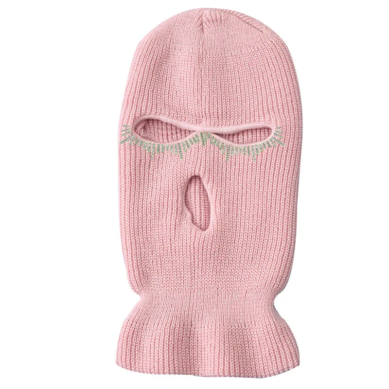 New Custom Winter Cover Face Hat Custom Face Mask Balaclava Knitted Rhinestone Full Face Cover 3 Holes Ski Mask