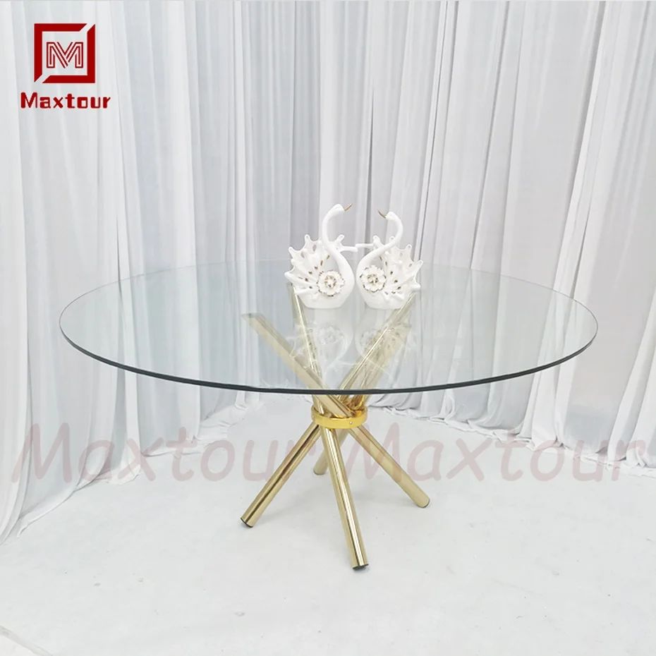 Round Temper Glass Table Top Restaurant Home Furniture Glass Dining Table With Chrome Legs