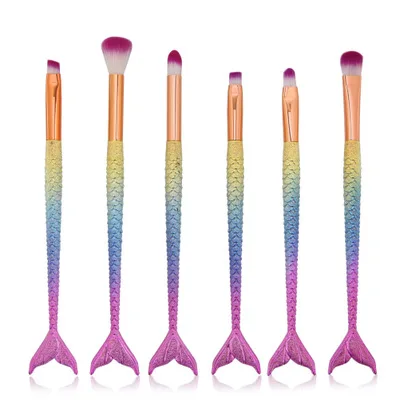 New 6 small mermaid makeup brushes fish scale 3D pattern color eye brush set split fish tail luxury makeup brush set